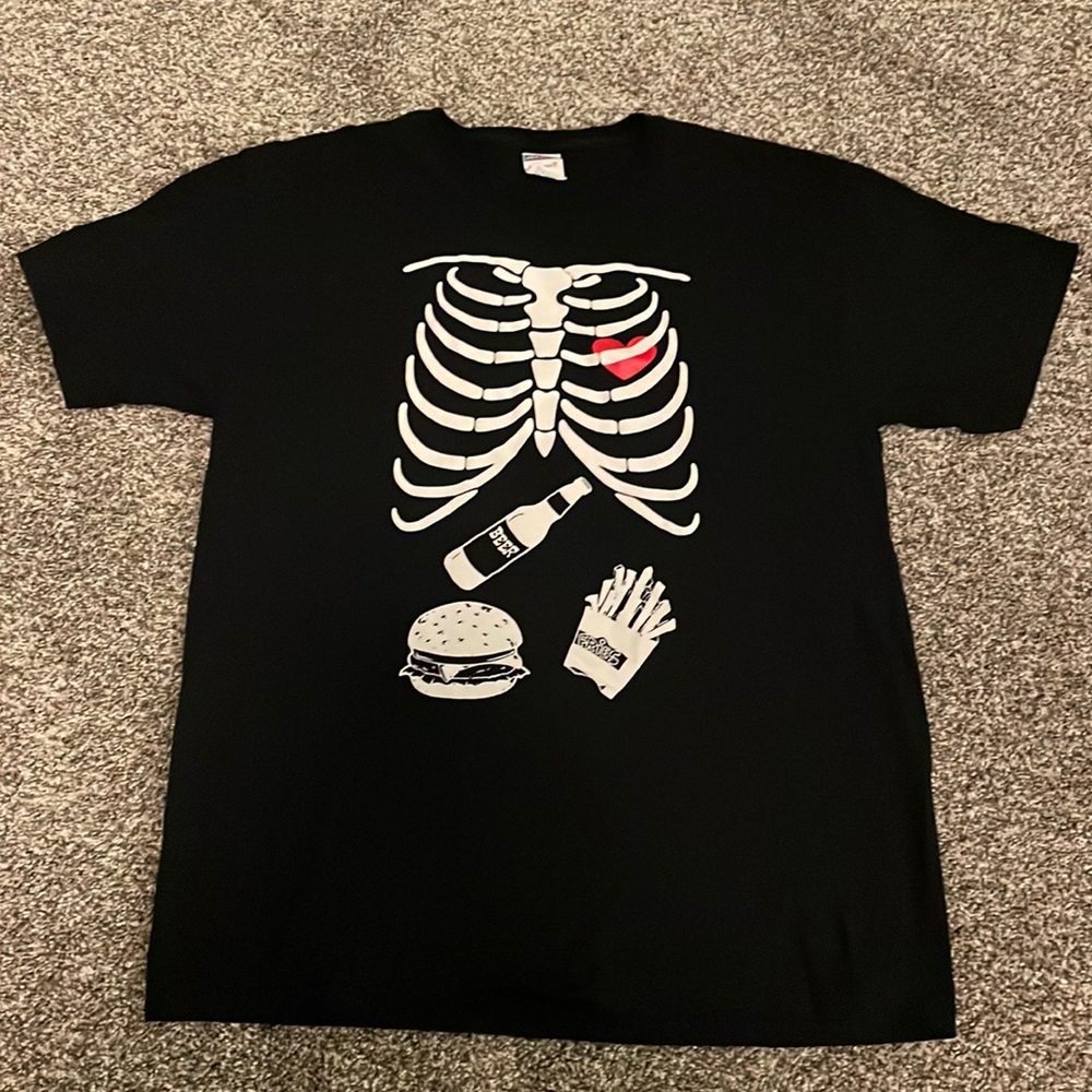 Skeleton Burger French Fries Beer Halloween T-shirt